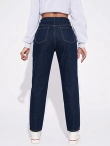 Flexra Jeans de mezclilla casuales diarios para mujer con bolsillos y botones - Azul Marino - Ver 2