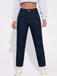 Flexra Jeans de mezclilla casuales diarios para mujer con bolsillos y botones - Azul Marino - Ver 3