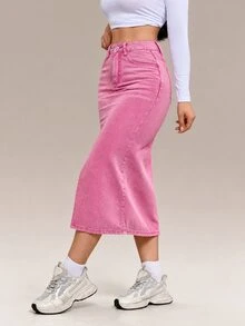 Flexra Women's Button Front Pocket Split Hem A-Line Skirt, Casual Daily ...
