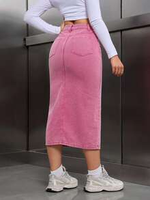 Flexra Women's Button Front Pocket Split Hem A-Line Skirt, Casual Daily ...