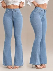 Flexra Women's Casual Versatile Flare Jeans With Pockets - Light Wash - View 1