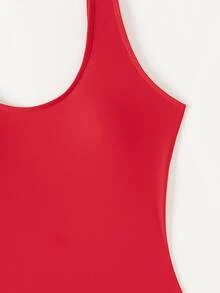 Swim Basics 2025 Women Solid Color One-Piece Swimsuit, Vacation/Beach - Red - View 6