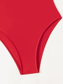 Swim Basics 2025 Women Solid Color One-Piece Swimsuit, Vacation/Beach - Red - View 4