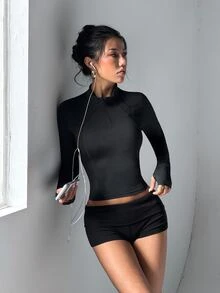 Dewbera Dewbera Women's Solid Color Casual Daily Equestrian Long Sleeve Top - Black - View 4