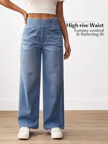 Flexra Quần Jeans Ống Thẳng Lưng Cao Thường Ngày Cho Nữ - Màu xanh lam - Xem 5