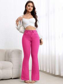 Flexra Women's Casual Everyday Washed Slim Fit Flare Jeans - Pink - View 4