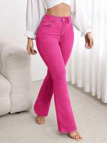 Flexra Women's Casual Everyday Washed Slim Fit Flare Jeans - Pink - View 9