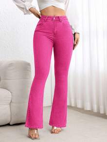 Flexra Women's Casual Everyday Washed Slim Fit Flare Jeans - Pink - View 10