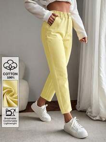 Flexra Women's Summer Paperbag Waist Straight Leg Jeans - Yellow - View 3