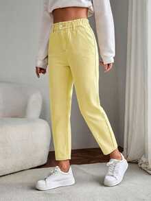 Flexra Women's Summer Paperbag Waist Straight Leg Jeans - Yellow - View 6