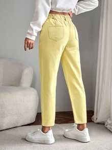 Flexra Women's Summer Paperbag Waist Straight Leg Jeans - Yellow - View 2