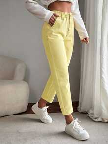 Flexra Women's Summer Paperbag Waist Straight Leg Jeans - Yellow - View 7
