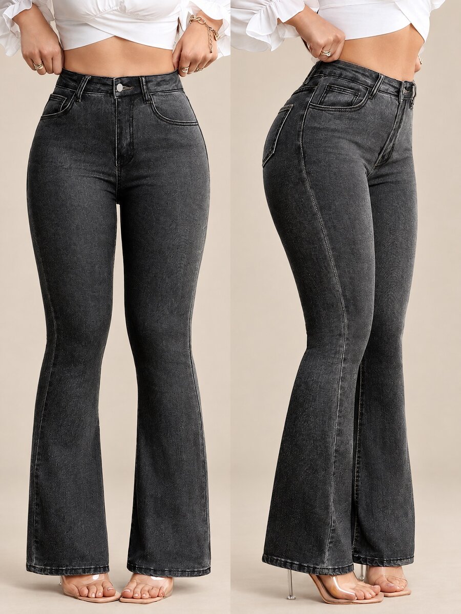 Flexra Celana Jeans Kasual Wanita Model Flare dengan Saku, Serbaguna - Light Grey - View 1