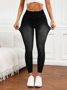 Flexra Women Black Skinny Denim Cropped Jeans Casual Tummy Control Compression Fit Plain - Black - View 6