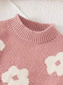 SHEIN Young Girl Ditsy Floral Casual Sweater In Fall/Winter - Dusty Pink - View 3