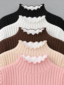 SHEIN 女童隨機款 2 件組羅紋針織毛衣 冬季返校長袖套頭上衣 - 彩色 - 查看 2