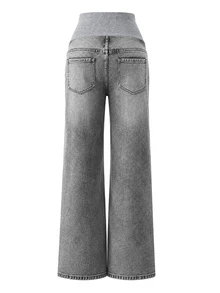 Momance Quần jeans ống đứng cho bà bầu cạp điều chỉnh được - Xám - Xem 10