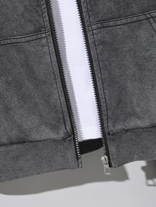 SHEIN Vacaura Boys Casual Modest Minimalist Premium Denim Sweatshirt Patchwork Jacket Pants 2 Pieces Set Fall School Activewear Gray White - Black - View 6