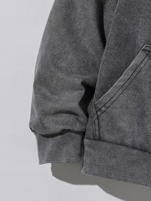 SHEIN Vacaura Boys Casual Modest Minimalist Premium Denim Sweatshirt Patchwork Jacket Pants 2 Pieces Set Fall School Activewear Gray White - Black - View 5
