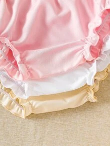 SHEIN Souflis 3pcs/Set Toddler Boys' Casual Cute & Versatile Shorts Baby Girl Bottoms Ruffle Hem Panties Bloomers Ruffles Multicolor Polyester Plain - Multicolor - View 6