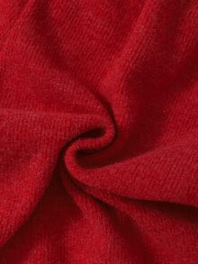 SHEIN Tween Girl Cherry Patch Knit Long Sleeve Top Flared Pants Set, Round Neck Drop Shoulder Sweatshirt Trousers, Casual Cute White Red Fall School Holiday - Red - View 7