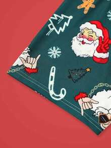 Notgurli Christmas Fun Print Cartoon Funny Santa Claus Gift Box Candy Cane Bell Snowflake Snowman Parent-Child Family Party Men's Mid-Length Flat Front Boxers - Olive Green - View 4