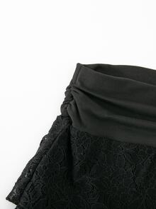 SHEIN 青少年女孩黑色分層蕾絲荷葉邊迷你裙 Y2K 甜酷風派對街頭穿搭 - 黑色 - 查看 3