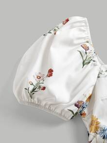 SHEIN Girlism 少女碎花花瓣袖A字中长连衣裙，白色花朵印花，优雅可爱，适合派对、外出、休闲、婚礼、庆典等场合。 - 彩色 - 查看 8