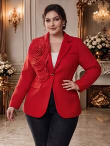 DreamSkyne Exquisite Elegant Formal 1pc Plus Size Lapel Collar Flower Decor Solid Thick Coat For New Year Clothes For Winter Fall For Women Autumn Evening Red - Red - View 1