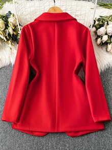 DreamSkyne Exquisite Elegant Formal 1pc Plus Size Lapel Collar Flower Decor Solid Thick Coat For New Year Clothes For Winter Fall For Women Autumn Evening Red - Red - View 3