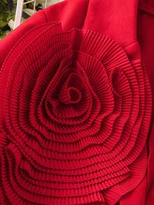 DreamSkyne Exquisite Elegant Formal 1pc Plus Size Lapel Collar Flower Decor Solid Thick Coat For New Year Clothes For Winter Fall For Women Autumn Evening Red - Red - View 4