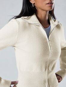 LYSMO Women's Off White Zip-Up Cardigan And Knit Pants Casual 2 Pieces Sweater Set In Fall/Winter Everyday Travel - Apricot - View 6