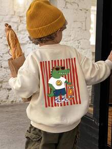 Young Boy Long Sleeve Crew Neck Sweatshirt With Cartoon Pattern, Suitable For Autumn/Winter - Multicolor - View 3