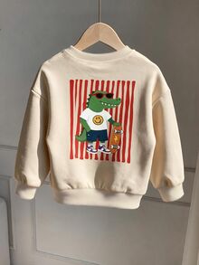 Young Boy Long Sleeve Crew Neck Sweatshirt With Cartoon Pattern, Suitable For Autumn/Winter - Multicolor - View 1