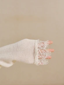 Poéselle Lace Trim Crop Cardigan & Knit Skirt - White - View 11