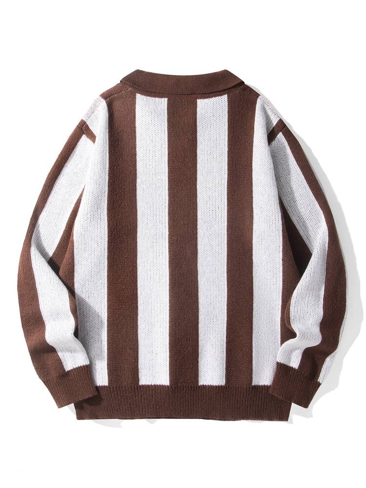 NEOSTRIT Men's Autumn/Winter Casual Color-Block Striped Brown Sweater Holiday Festival Autumn Winter Streetwear - Brown - View 5