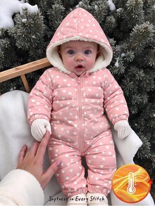 Cozy Pixies 女嬰冬季粉色愛心圖案保暖內裡加厚連帽連身填充外套，舒適百搭 - 粉色 - 查看 2