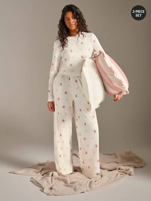 Athîral Women's Round Neck Bow Gingerbread Man Print Long Sleeve Top And Matching Element Casual Long Pants Loungewear Set For Fall Winter,Casual 2pc Set - Multicolor - View 3