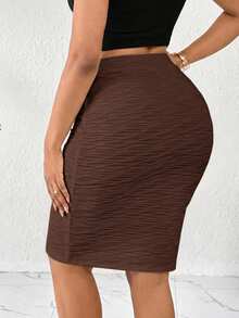SHEIN Lady Plus Size Elegant Casual Fashion Textured Sexy Skirt Office Brunch Formal Brown Summer Chocolate Brown Summer - Brown - View 2