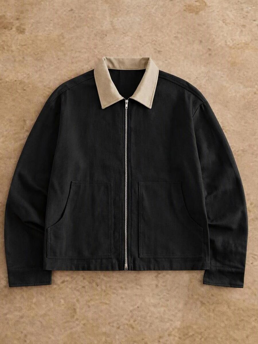 HIMLAND Men's Black And White Colorblock Casual Jacket - Multicolor - View 1
