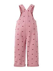 SHEIN Girls' Solid Color One-Piece Long Pants, Body Printed With Small Hearts, Decorated With 3D Bows And Bear Patches, Cute And Fashionable, Suitable For Multiple Occasions, Suitable For Spring And Autumn, Suitable For Daily Outings - Pink - View 2