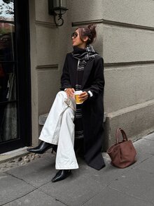 DAZY Autumn/Winter Black Lapel Double-Breasted Mid-Length Loose Straight Design Elegant Commute Business Street Casual Women's Overcoat - Black - View 7