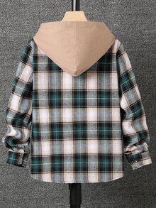 SHEIN Vacaura Tween Boy Plaid Patched Pocket Hooded Shirt Without Tee - Multicolor - View 2