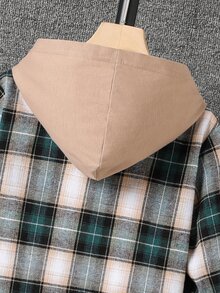 SHEIN Vacaura Tween Boy Plaid Patched Pocket Hooded Shirt Without Tee - Multicolor - View 4