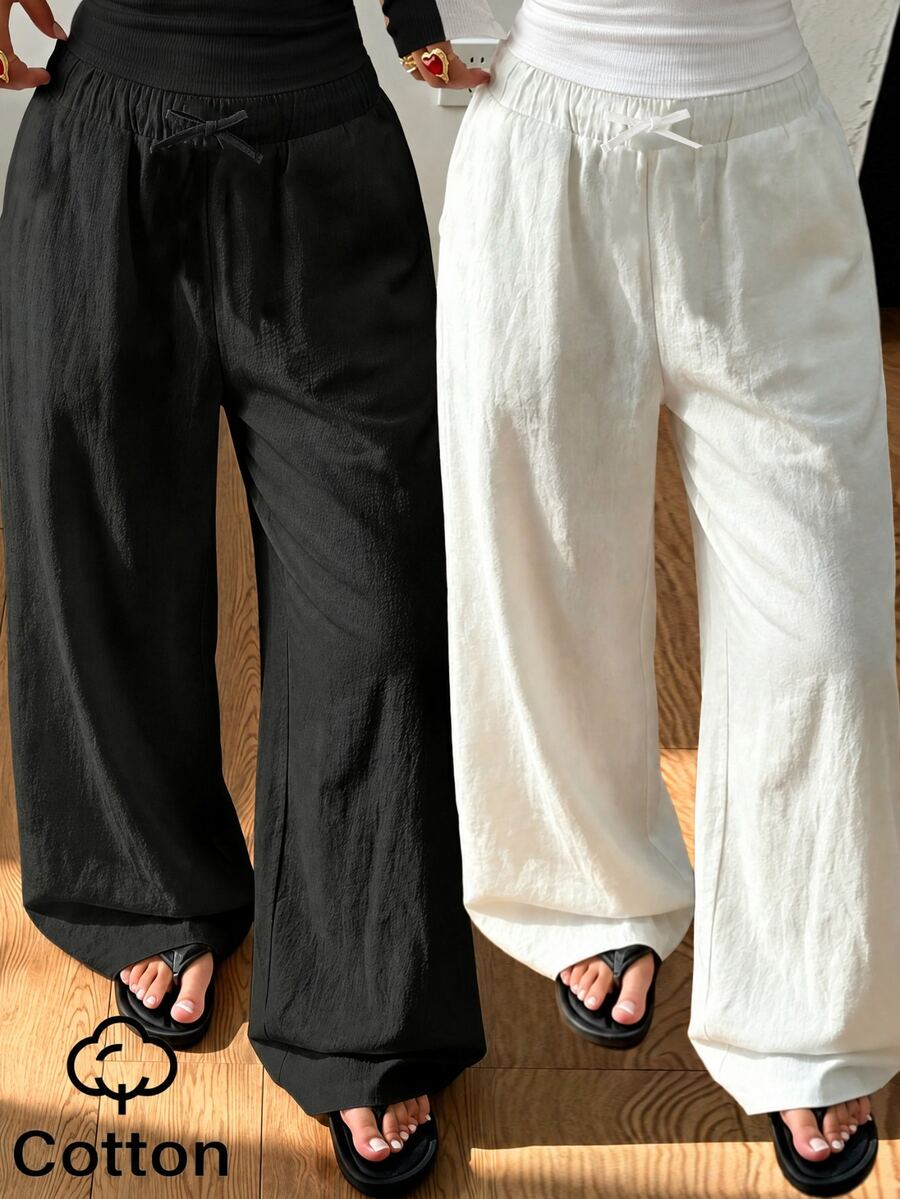 SHEIN Reset Phase Teen Girls 2 Pack Long Pants With Pockets Sweatpants Cotton Back To School Clothes Black Summer Baggy Cute White Beach Senior 2027 Work Formal