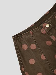 GlowEve CURVE Plus Size Women's Polka Dot Pattern Single-Breasted Casual Denim Skirt - Brown - View 4