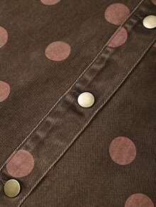 GlowEve CURVE Plus Size Women's Polka Dot Pattern Single-Breasted Casual Denim Skirt - Brown - View 5