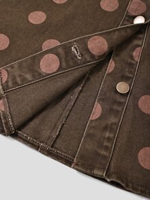 GlowEve CURVE Plus Size Women's Polka Dot Pattern Single-Breasted Casual Denim Skirt - Brown - View 7