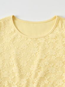 Tween Girls Sweet Style Yellow Lace A-Line Cap Sleeve Mini Dress, Lightweight For Spring, Graduation, Vacation, Outfit - Yellow - View 11