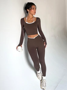 StreetHx Women's 2 Pieces Faux Layered Long Sleeve Top And Pants Casual Daily Sports Set - Multicolor - View 4